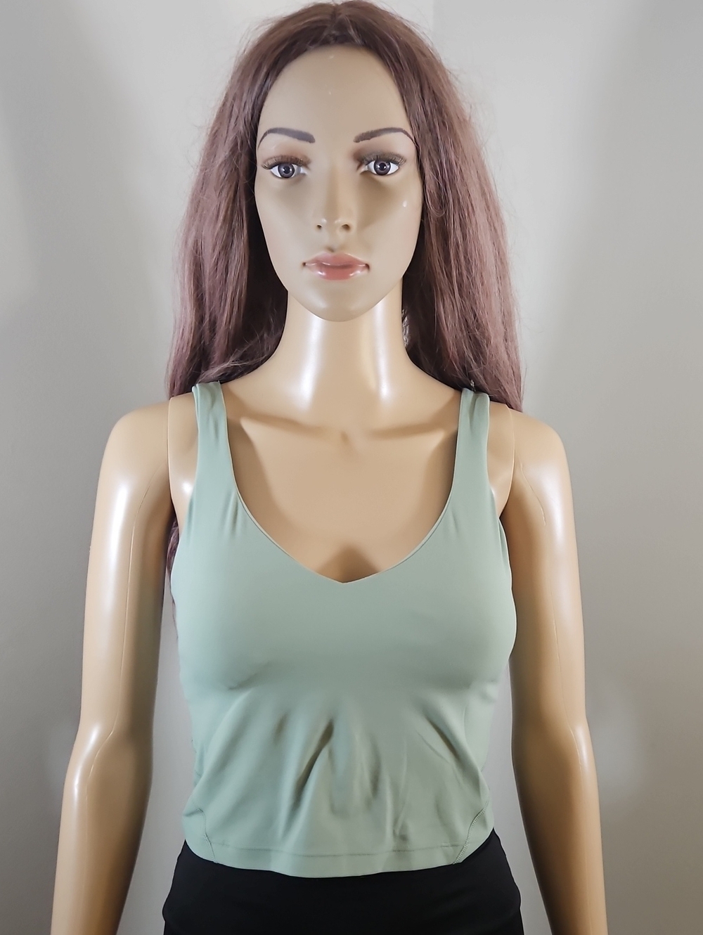 Lululemon Women's V-Neck Crop Tank Top - Sage Green With Shelf Bra